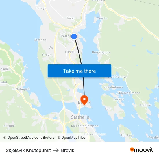 Skjelsvik Knutepunkt to Brevik map