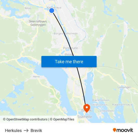 Herkules to Brevik map