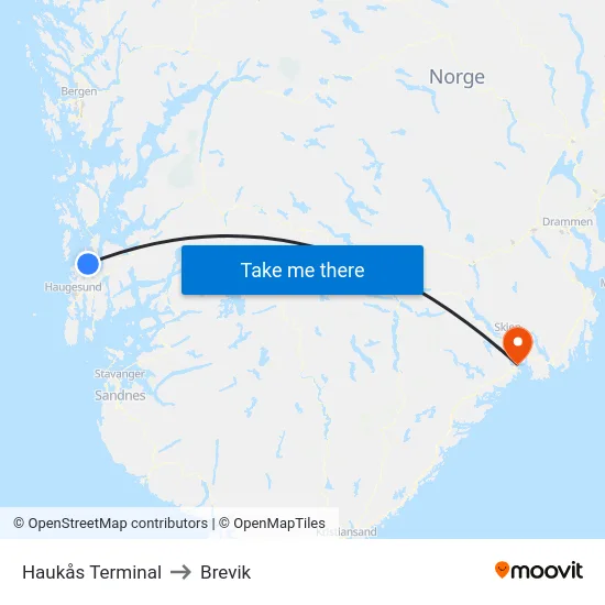 Haukås Terminal to Brevik map