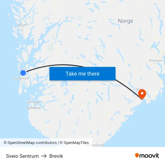 Sveio Sentrum to Brevik map