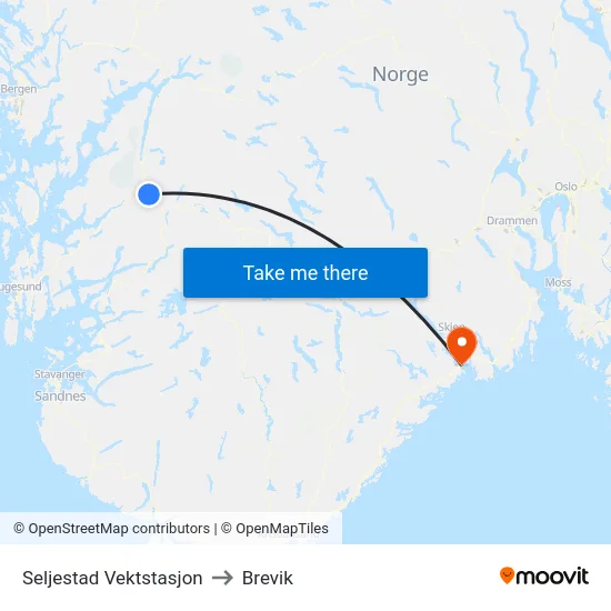 Seljestad Vektstasjon to Brevik map