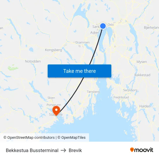 Bekkestua Bussterminal to Brevik map