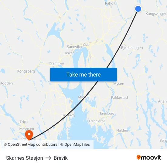 Skarnes Stasjon to Brevik map