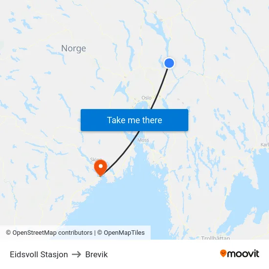 Eidsvoll Stasjon to Brevik map