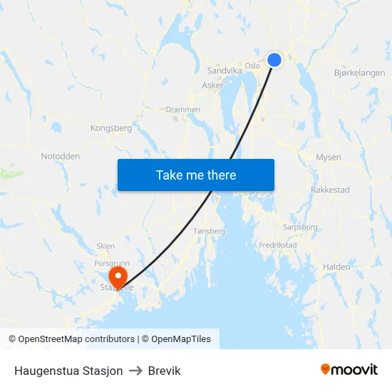 Haugenstua Stasjon to Brevik map