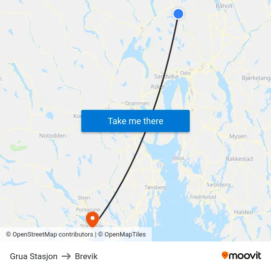 Grua Stasjon to Brevik map