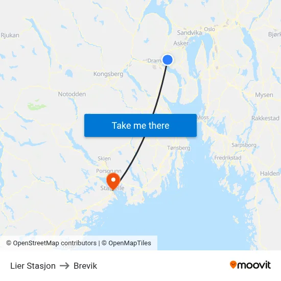 Lier Stasjon to Brevik map