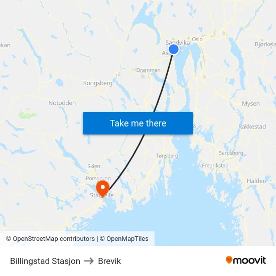 Billingstad Stasjon to Brevik map