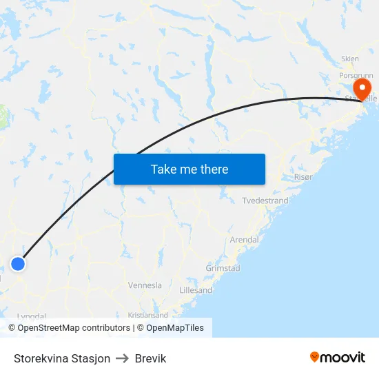 Storekvina Stasjon to Brevik map