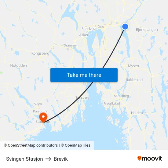 Svingen Stasjon to Brevik map