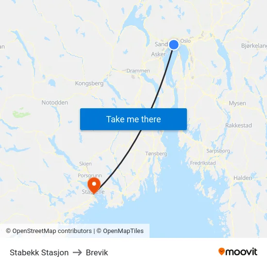 Stabekk Stasjon to Brevik map