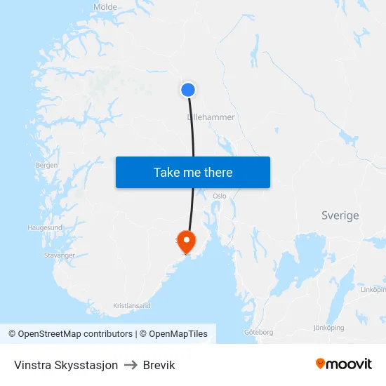 Vinstra Skysstasjon to Brevik map