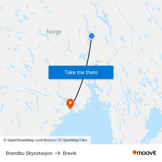 Brandbu Skysstasjon to Brevik map