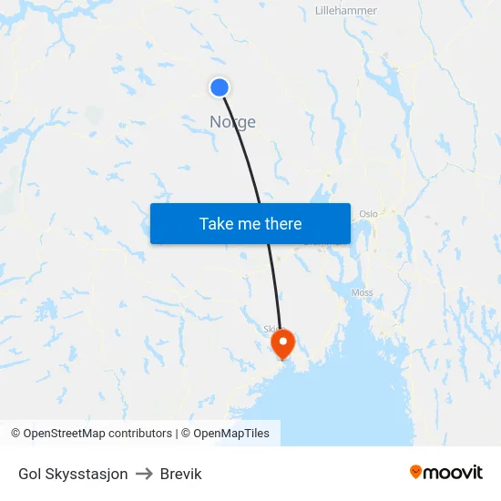 Gol Skysstasjon to Brevik map