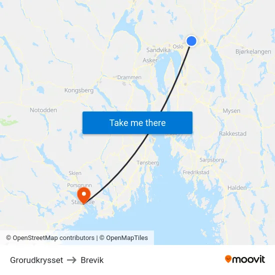 Grorudkrysset to Brevik map