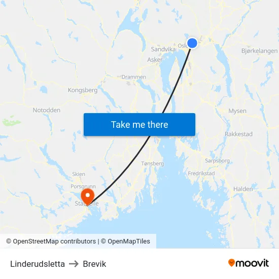 Linderudsletta to Brevik map