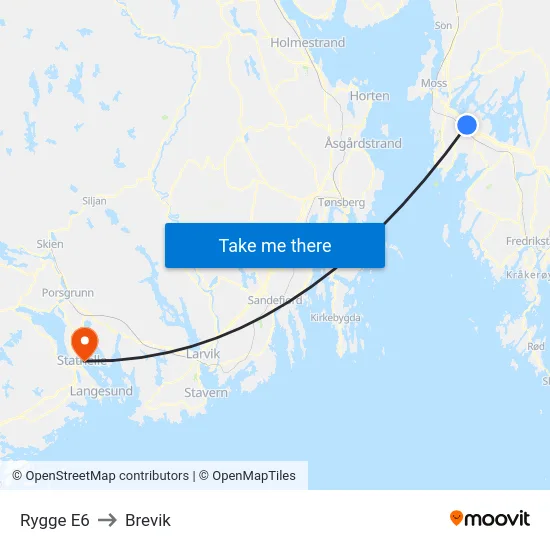 Rygge E6 to Brevik map