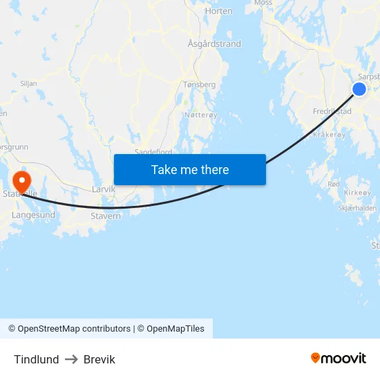 Tindlund to Brevik map