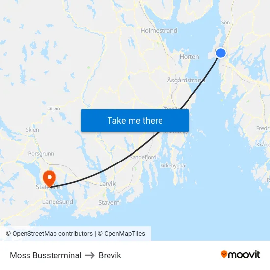 Moss Bussterminal to Brevik map