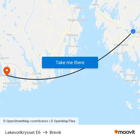 Lekevollkrysset E6 to Brevik map