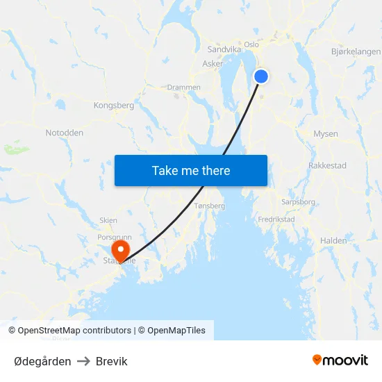 Ødegården to Brevik map