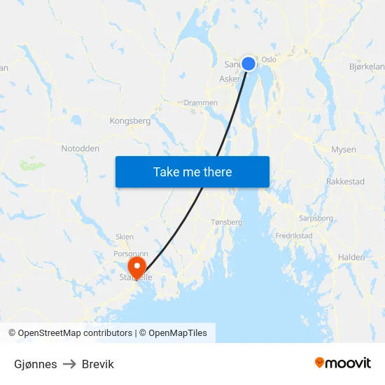 Gjønnes to Brevik map