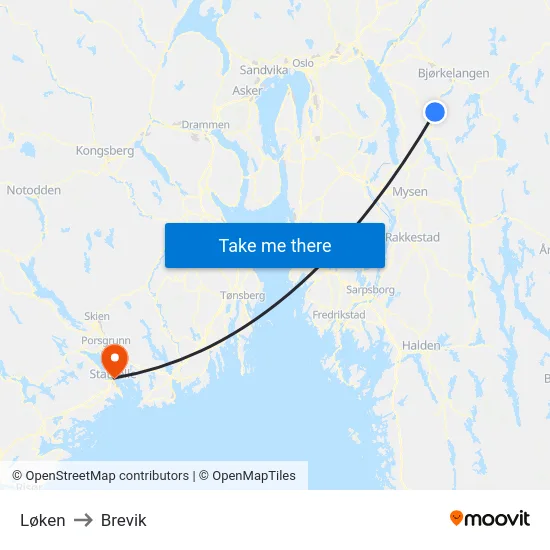 Løken to Brevik map