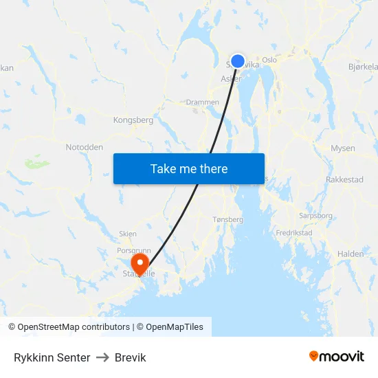 Rykkinn Senter to Brevik map