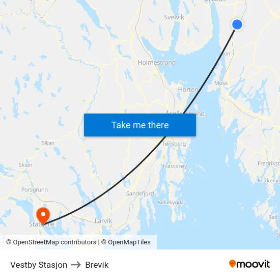 Vestby Stasjon to Brevik map