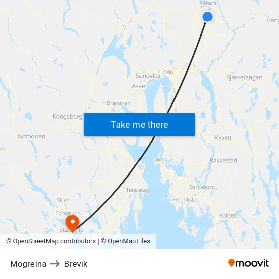 Mogreina to Brevik map