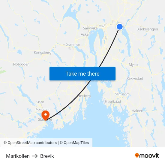 Marikollen to Brevik map