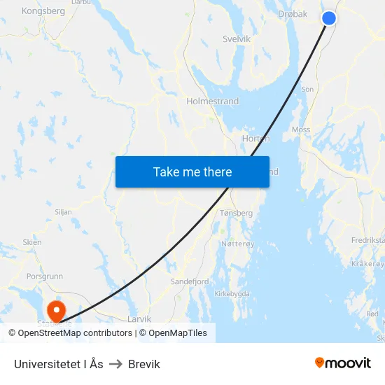 Universitetet I Ås to Brevik map