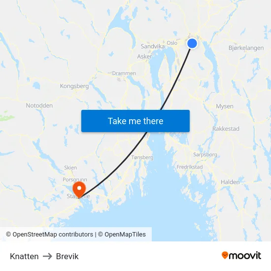 Knatten to Brevik map