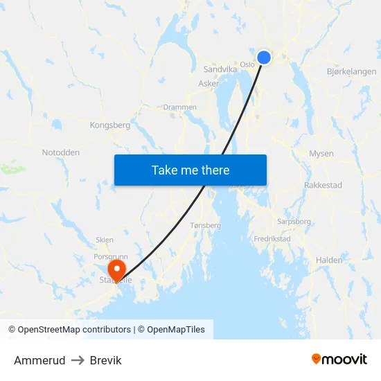 Ammerud to Brevik map
