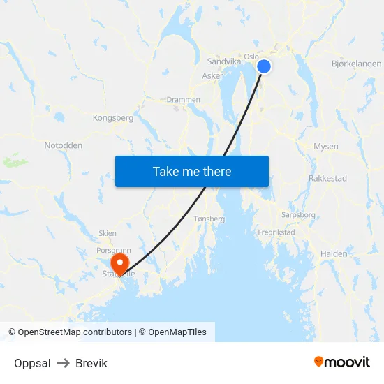 Oppsal to Brevik map