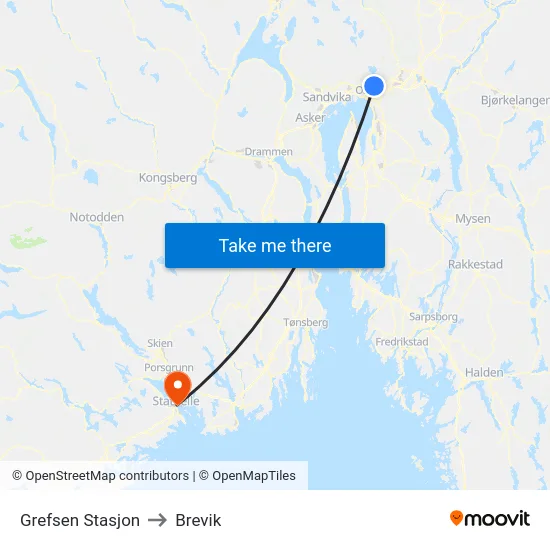 Grefsen Stasjon to Brevik map