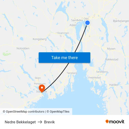 Nedre Bekkelaget to Brevik map