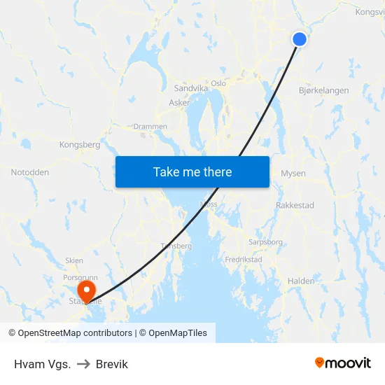 Hvam Vgs. to Brevik map