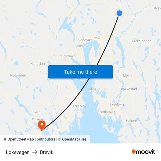 Lokevegen to Brevik map