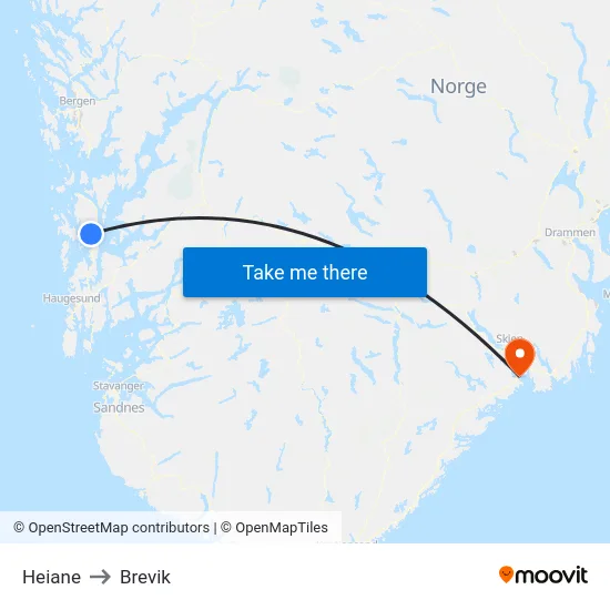 Heiane to Brevik map