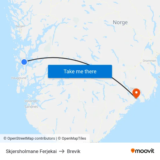 Skjersholmane Ferjekai to Brevik map
