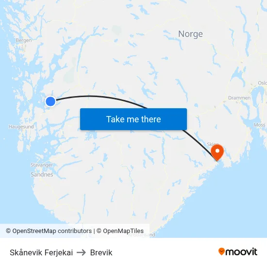 Skånevik Ferjekai to Brevik map
