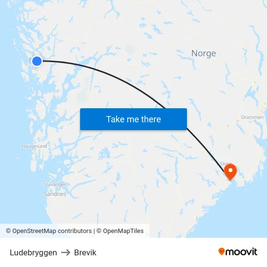 Ludebryggen to Brevik map