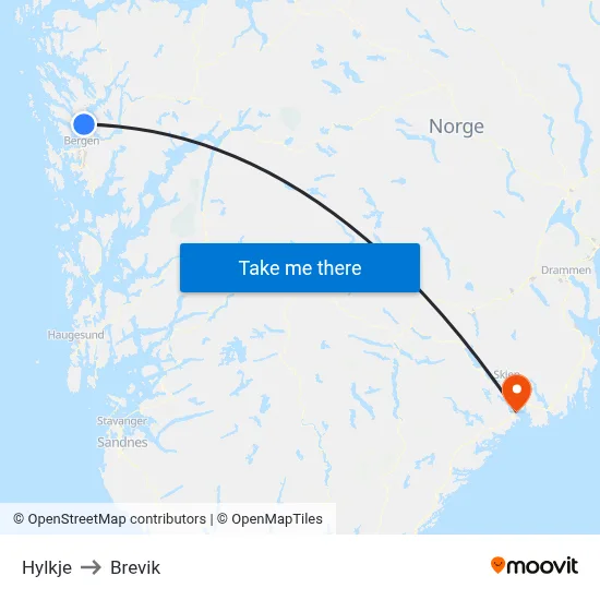 Hylkje to Brevik map