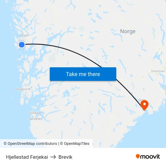 Hjellestad Ferjekai to Brevik map