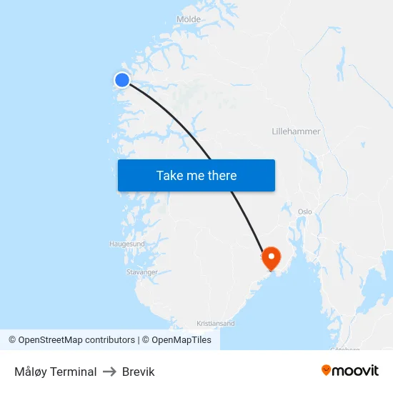 Måløy Terminal to Brevik map