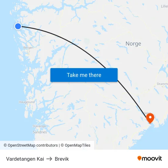 Vardetangen Kai to Brevik map