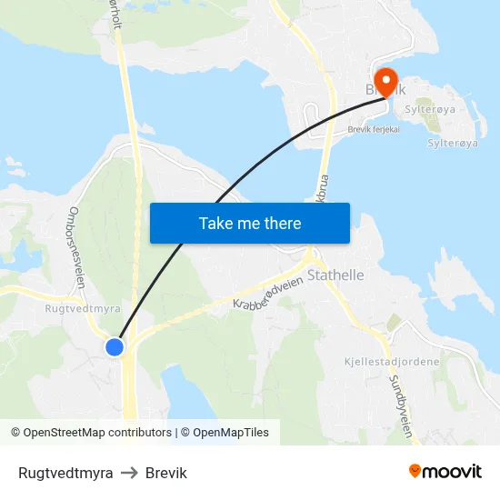 Rugtvedtmyra to Brevik map