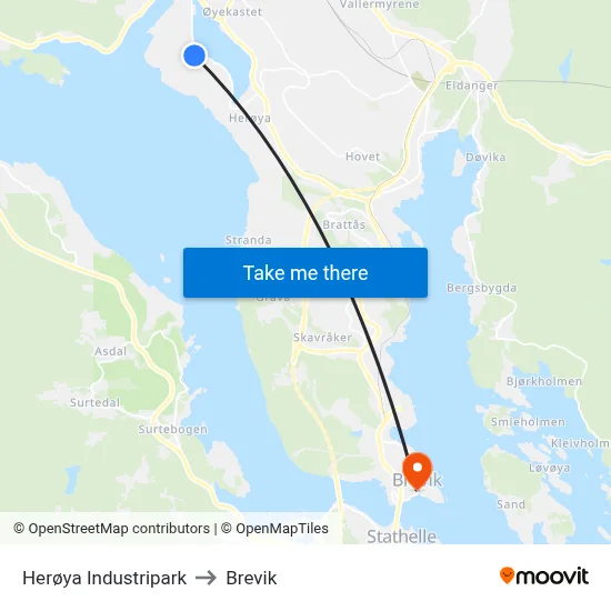 Herøya Industripark to Brevik map