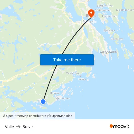 Valle to Brevik map